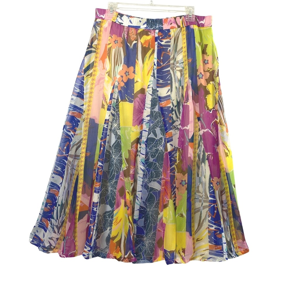 V Cristina Maxi Skirt Women Medium Artsy Floral Abstract Sheer Flowy Resort Boho